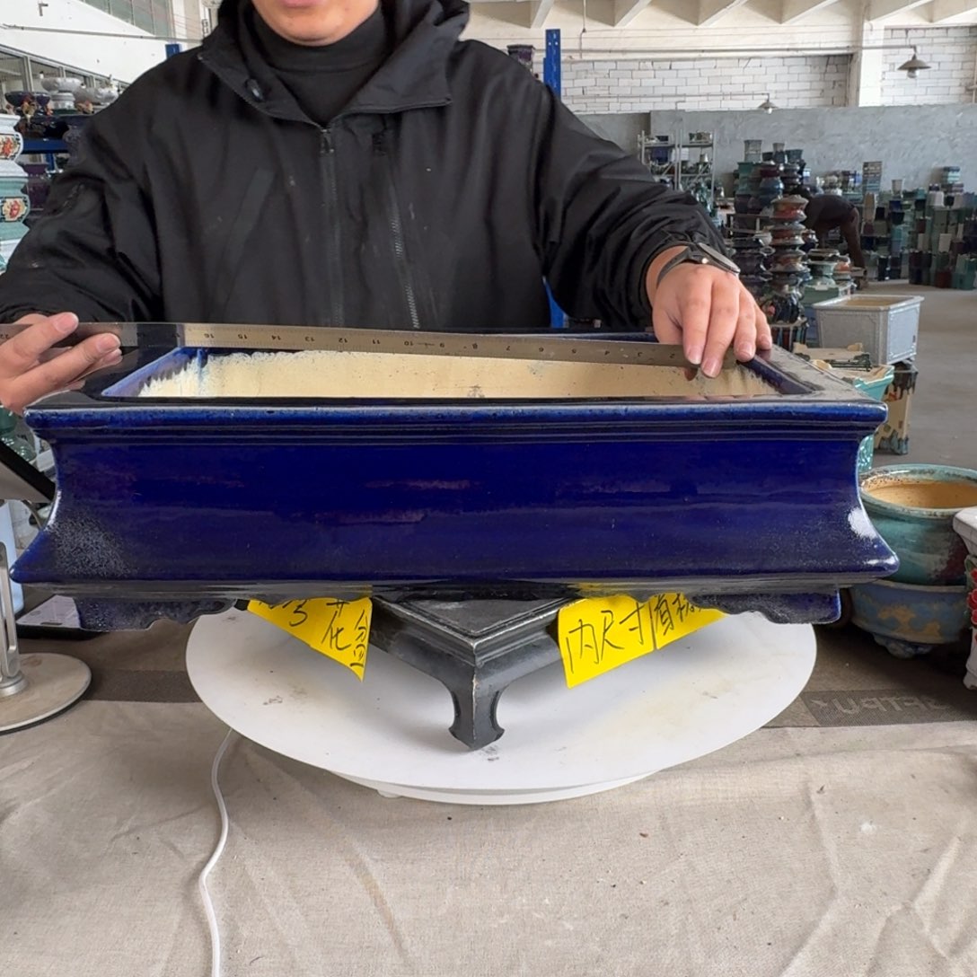 。一风堂石湾花盆 釉色瑕疵 颗粒 内43*26*10