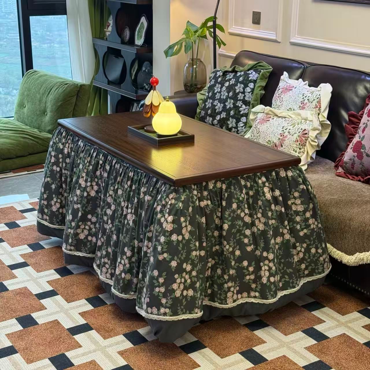 【胡桃实木桌-整套链接】黑胡桃木烤火桌家用折叠好收纳实木取暖桌