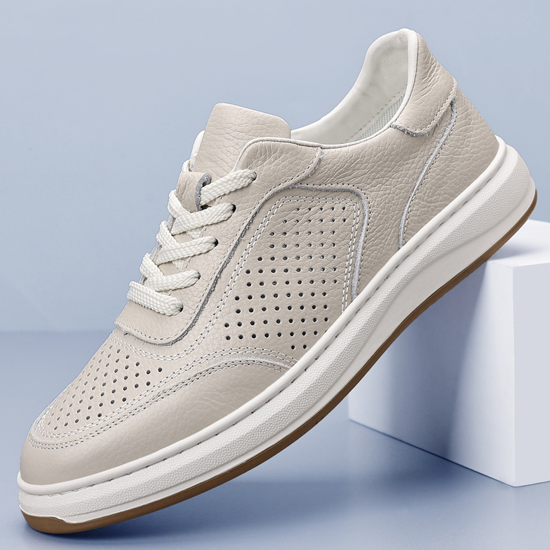 2025春夏打孔款休闲小白鞋头层真皮透气真皮软底软面时尚百搭潮鞋
