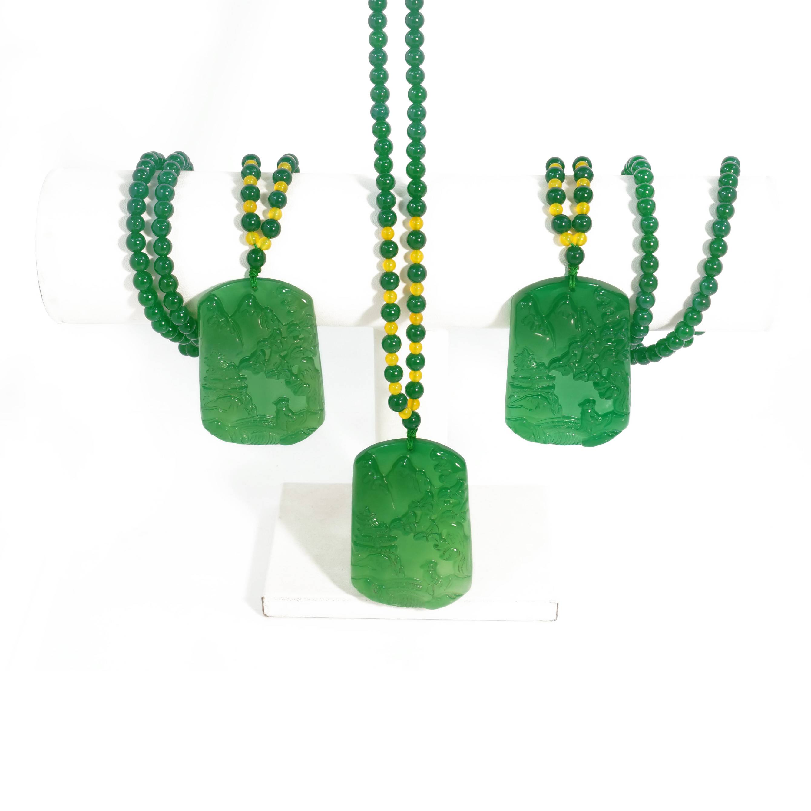 【周杰甄选】高山流水玉髓山水牌赠珠链礼盒多样性发其一【XPN188】