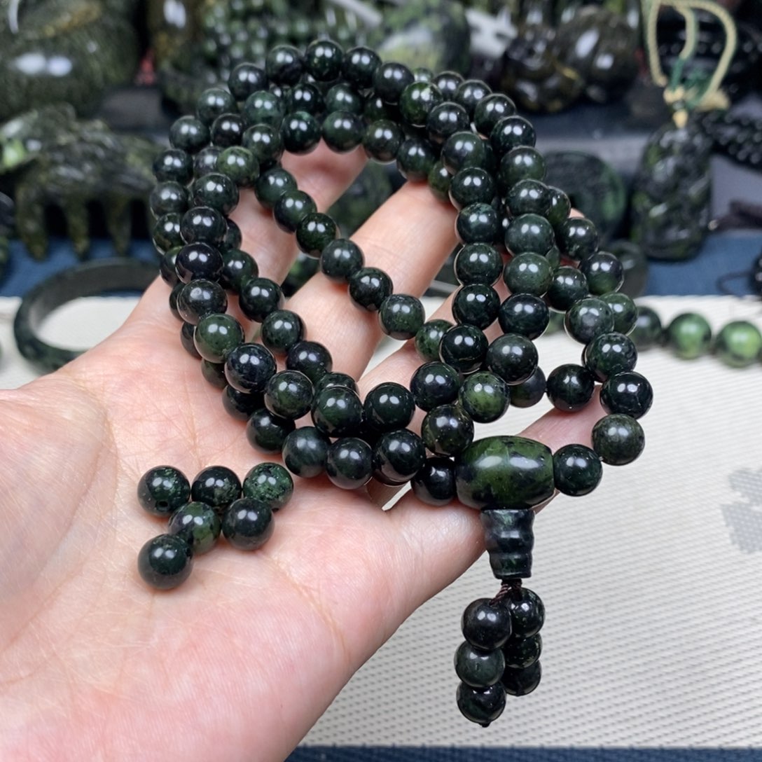 小***淡蛇纹石玉未镶嵌颈饰药王石108颗