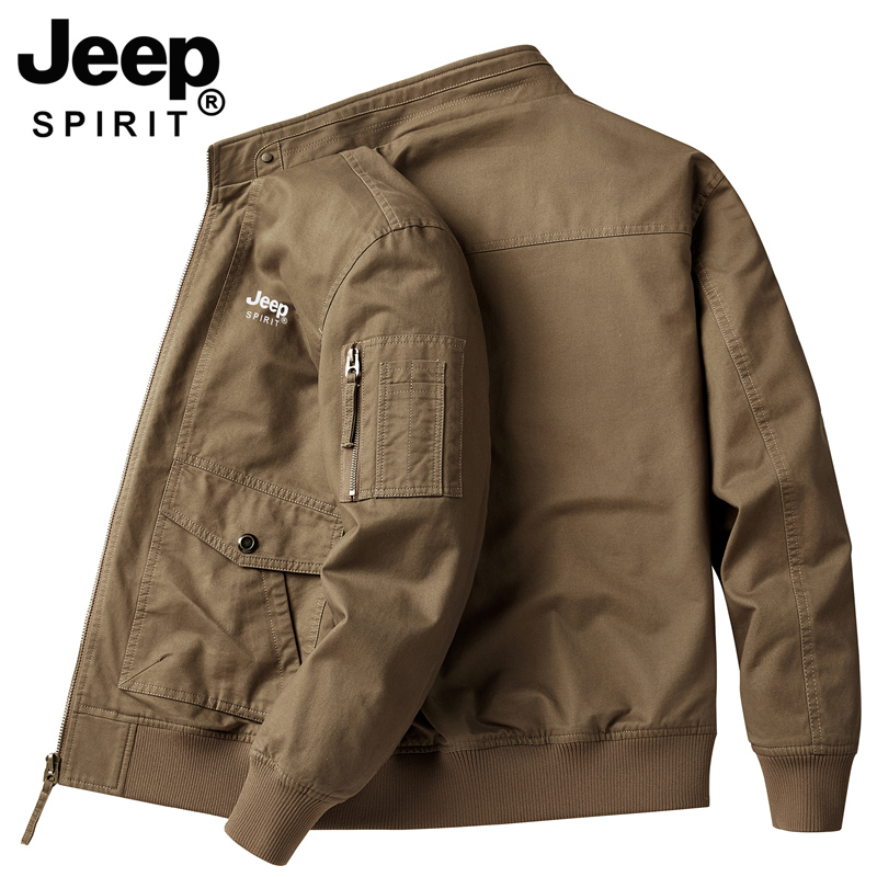 JEEPSPIRIT吉普拉链秋季宽松型外套免烫夹克潮流工装中青年