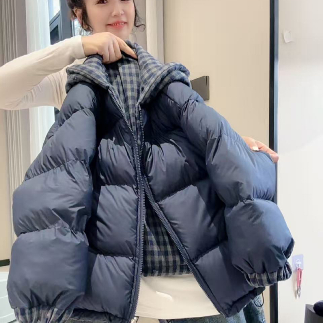 【木糖】男中大童冬季格子双面穿棉衣新款冬装宽松棉服保暖外套8299