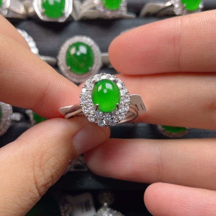 翡翠戒指银S925镶嵌戒指