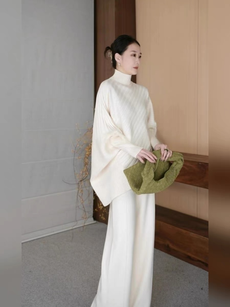 2025新款 | 百搭遮肉显瘦秋冬立裁不规则设计针织套装上衣+直筒裤