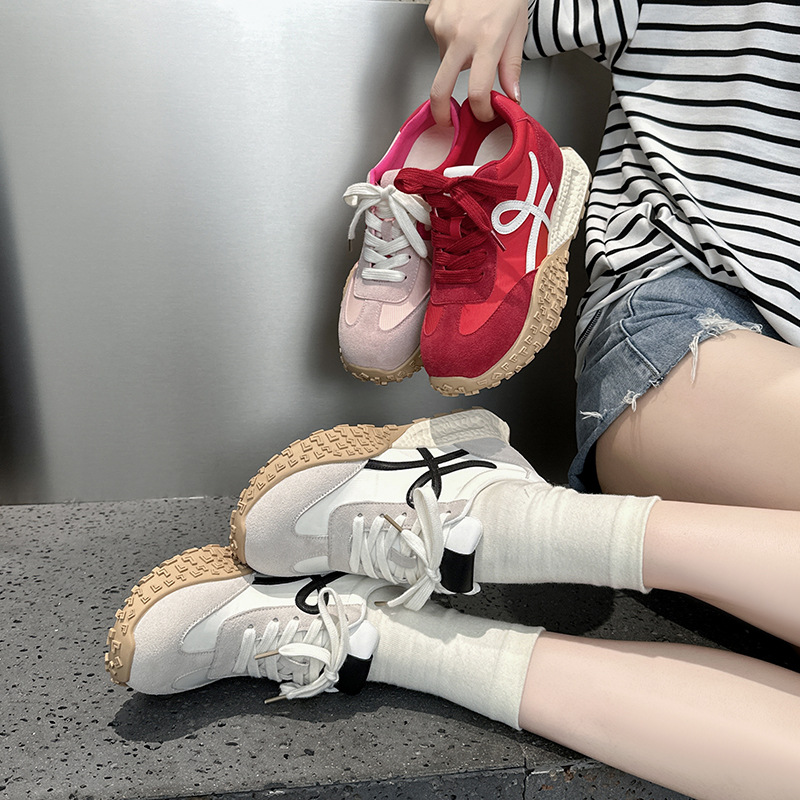 内增高德训鞋女鞋厚底小个子复古休闲真皮运动鞋老爹鞋7CM