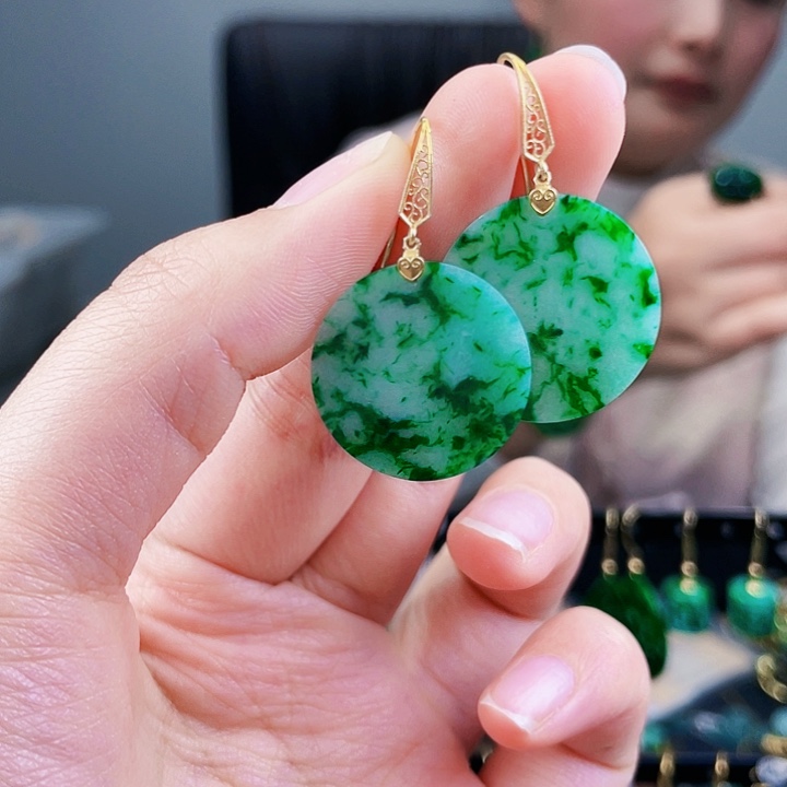 翡翠耳饰18K金镶嵌饰品