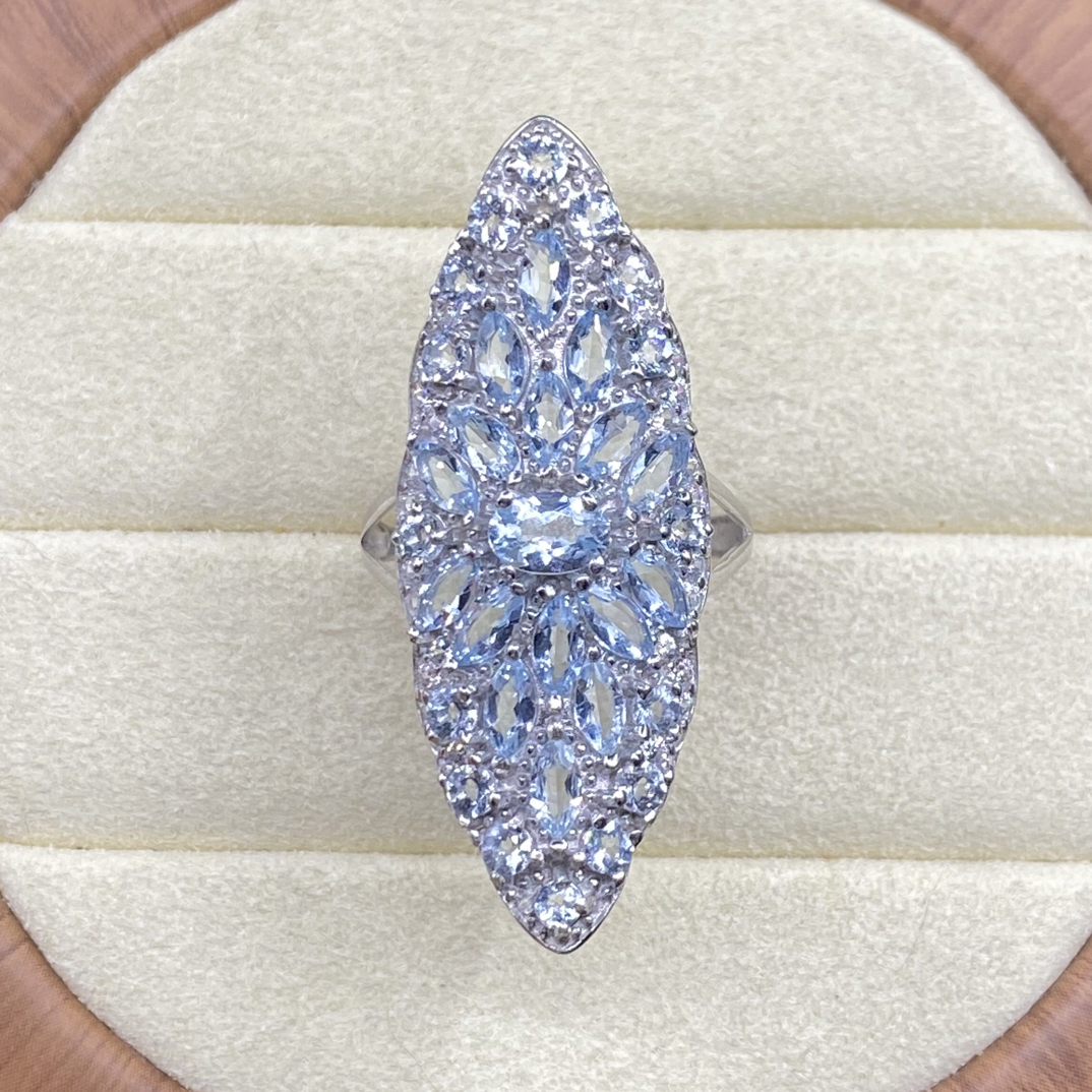 天然海蓝宝石戒指s925银 长16高41mm 原创个性设计款精致百搭YM