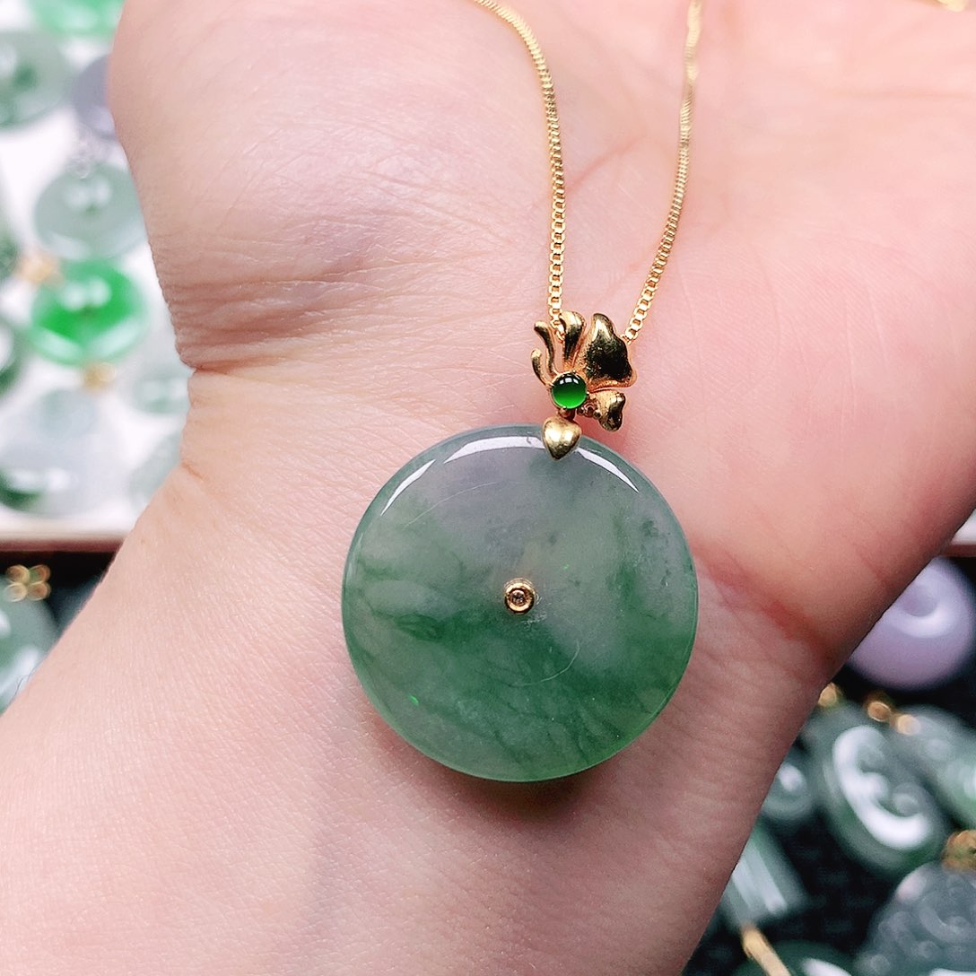 【闪购商品】翡翠18K金镶嵌吊坠(不含链)平安扣