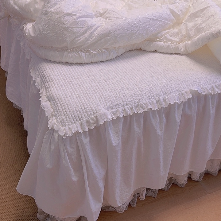 棉伊莎白色床裙三件套1.8