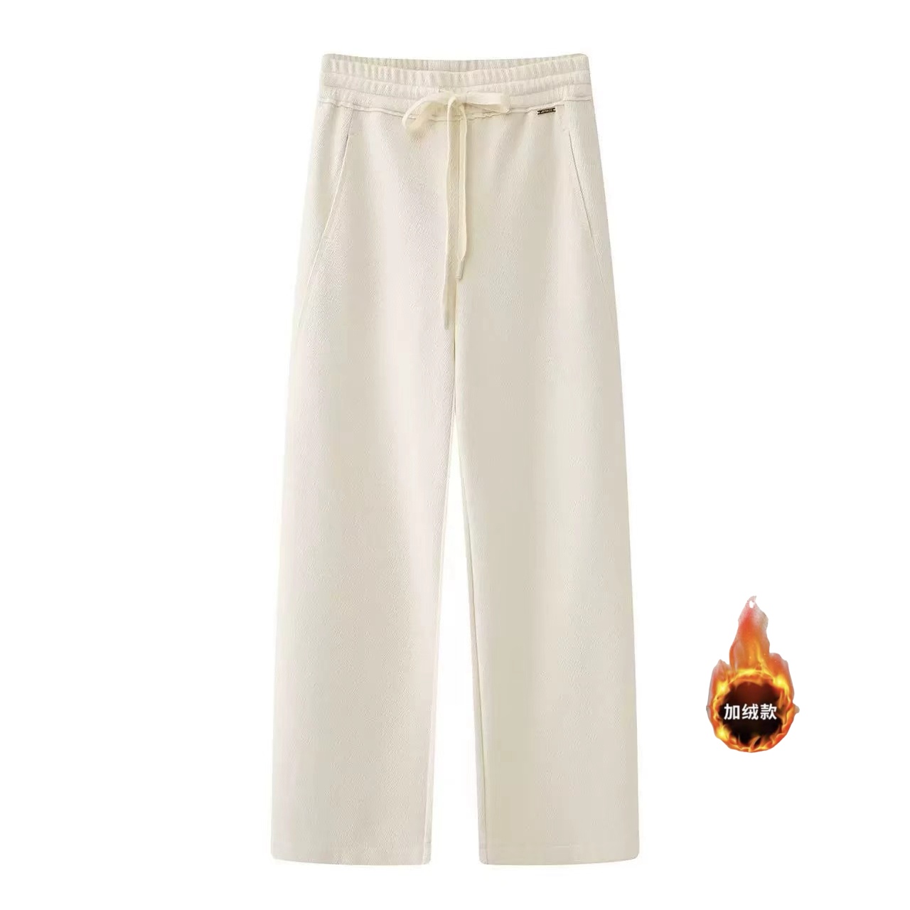 【艾家】加绒休闲裤女2025冬季新款保暖长裤高腰百搭白色裤子4109