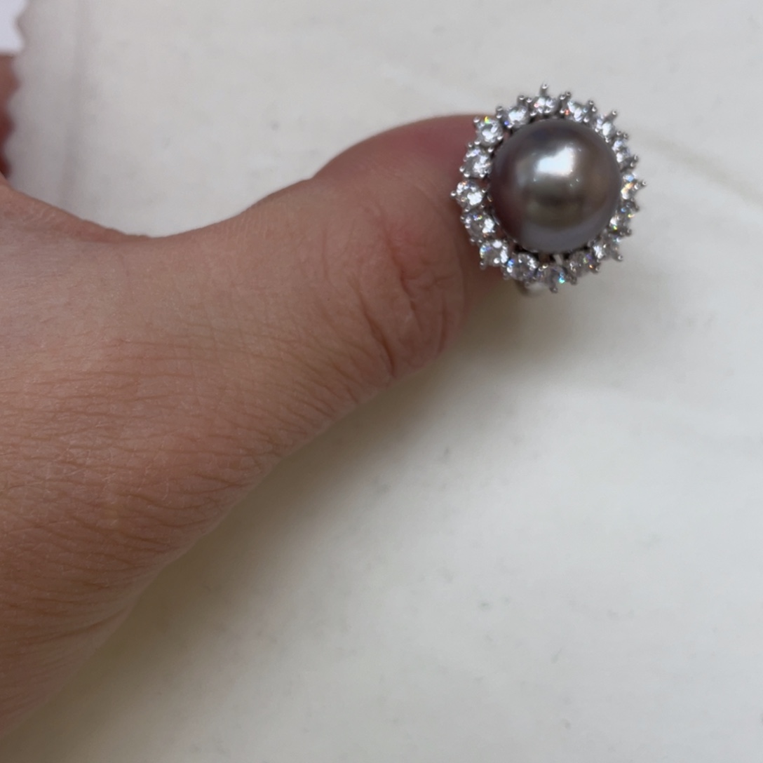 戒指银S925镶嵌海水珍珠