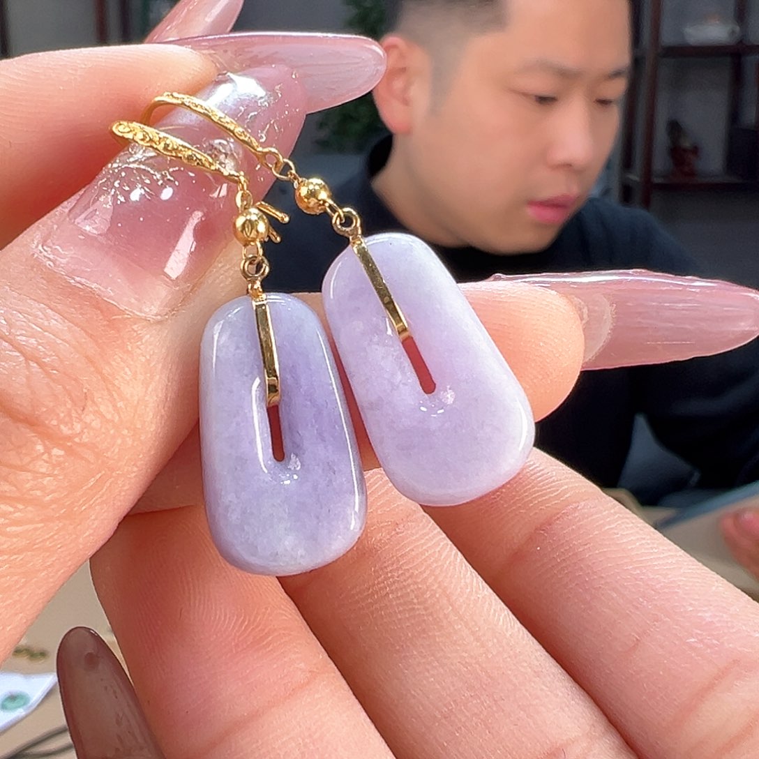 翡翠耳饰18K金镶嵌耳环11