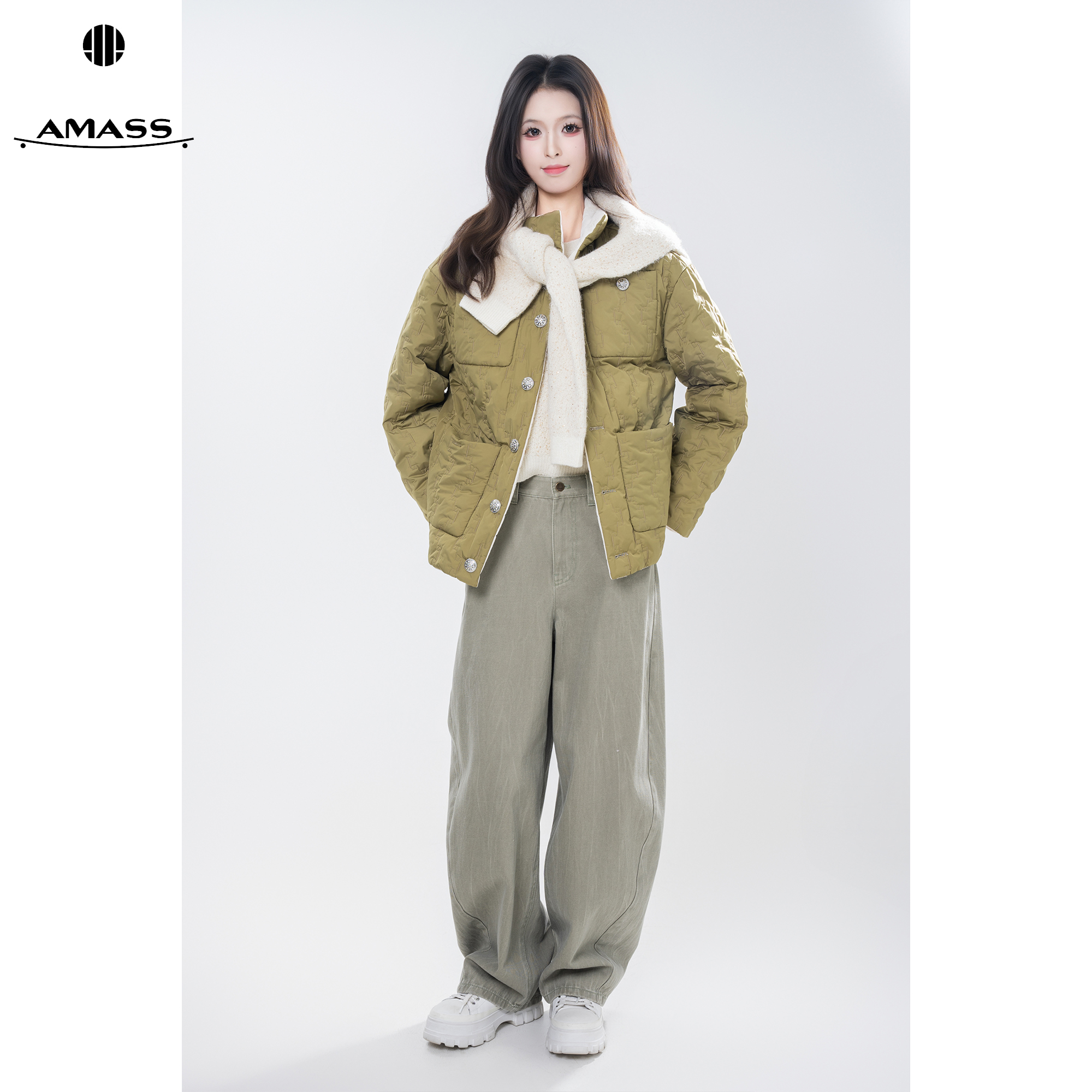 AMASS/阿玛施厚款长袖纯色短款保暖不褪色棉服中长款宽松 540100
