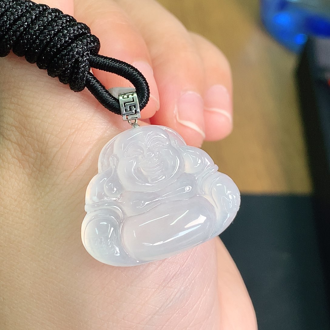 翡翠颈饰18K金镶嵌高冰佛公26+30*5.4