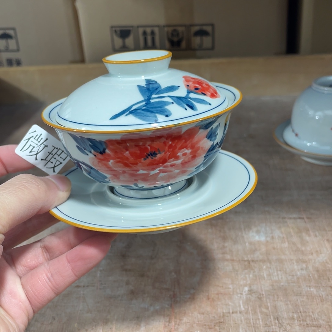 釉下手绘茶具微瑕