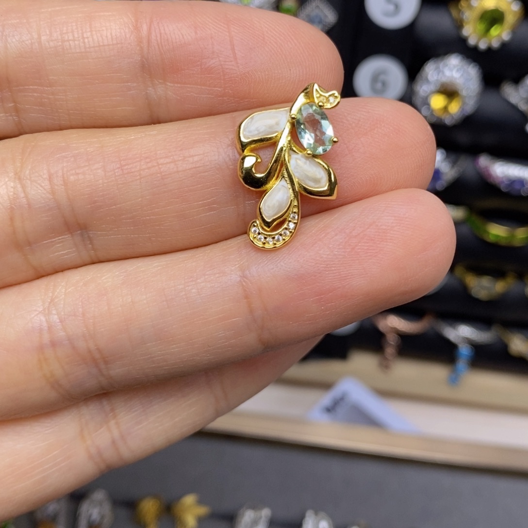 吊坠(不含链)碧玺银S925镶嵌