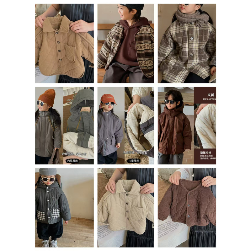《棉服福利合集》森系WS63中长款呢子大衣男童女童夹棉冬