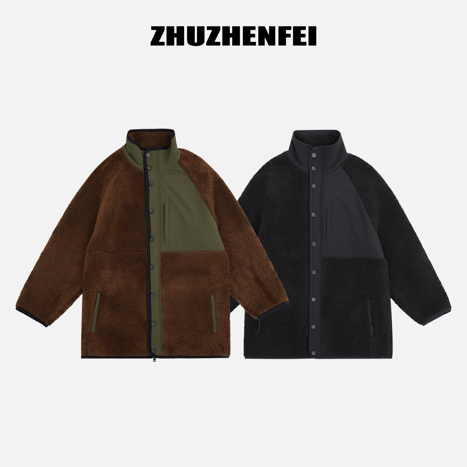 ZHUZHENFEI 【绒感撞色】冬季宽松百搭无帽保暖外套-Z354124