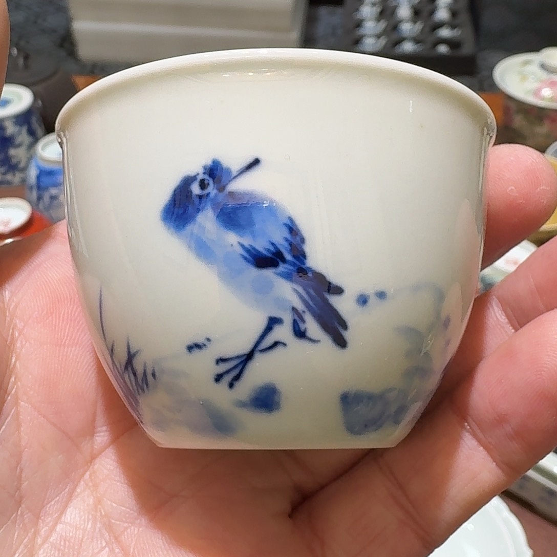 陈**气全手工青花柴窑主人杯