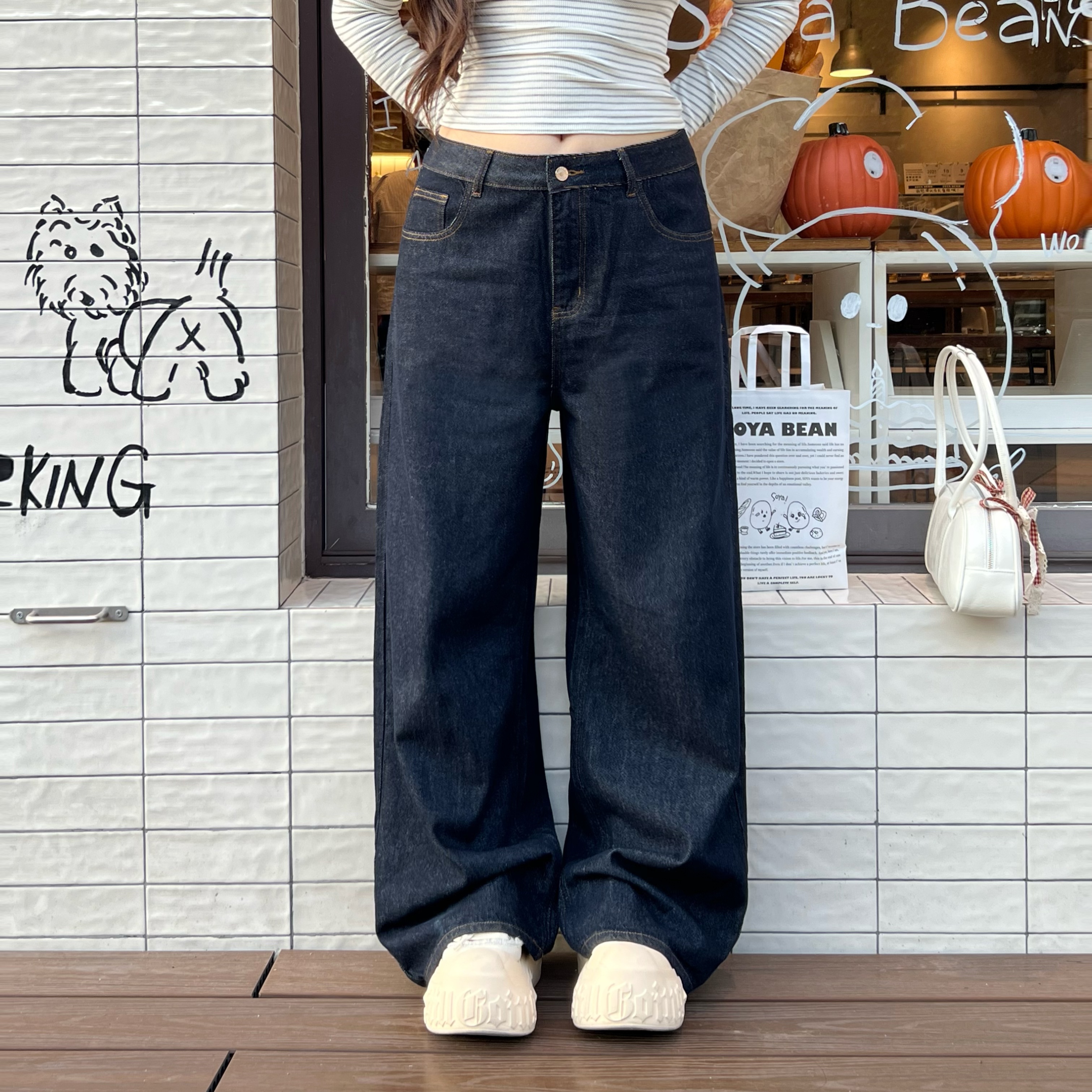 卤蛋公主【丹宁牛仔裤】深蓝色阔腿裤新款宽松高腰垂感显瘦直筒裤女