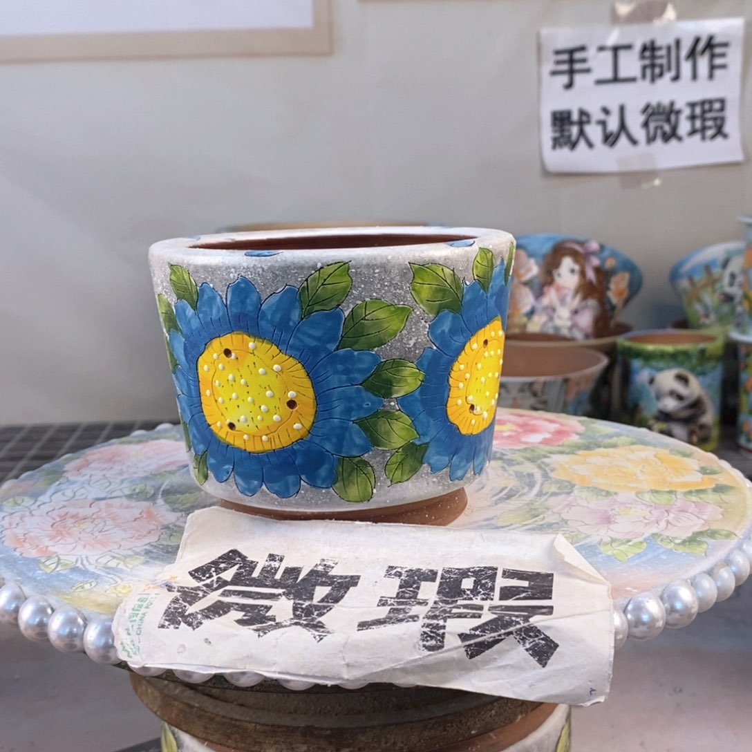 紫砂花盆红陶手绘花盆