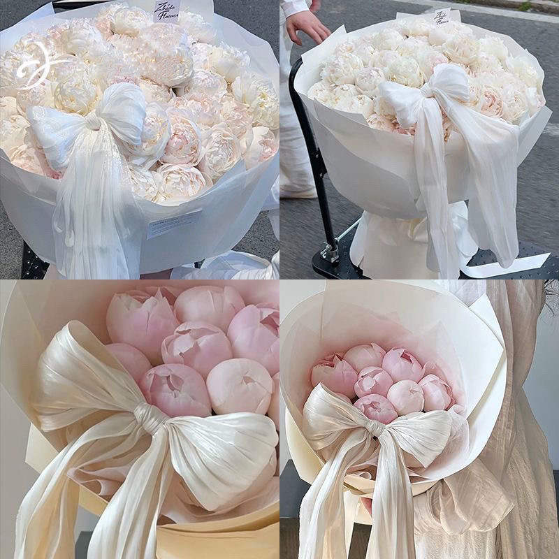 网红新款母亲节520珠光雪缎布料花束diy手工蝴蝶结装饰花艺资材