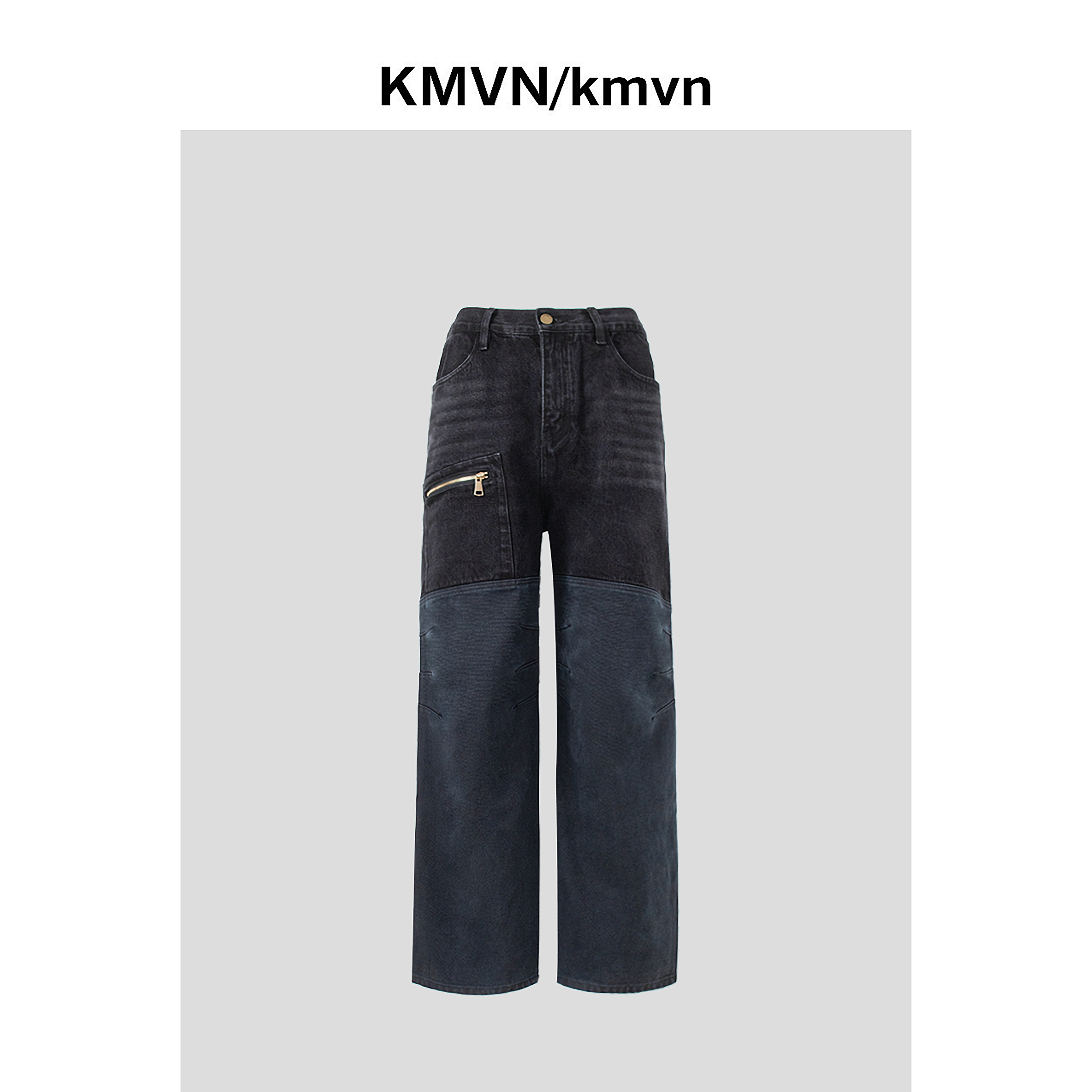 【青鈤】秋季新款潮流原创设计拼接拉链休闲牛仔裤