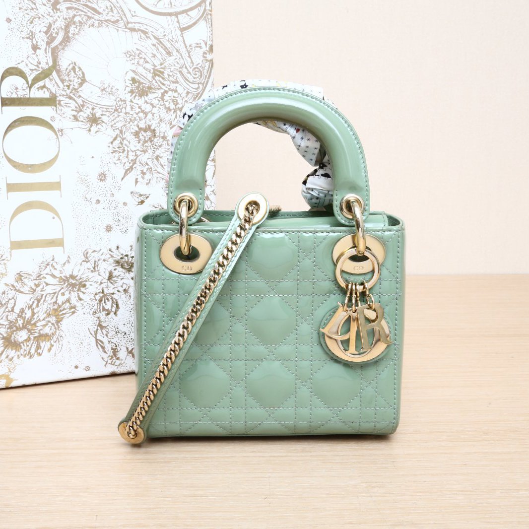 95新 DIOR/迪奥 戴妃单肩包 三格 绿色 2020 金扣 P205842711