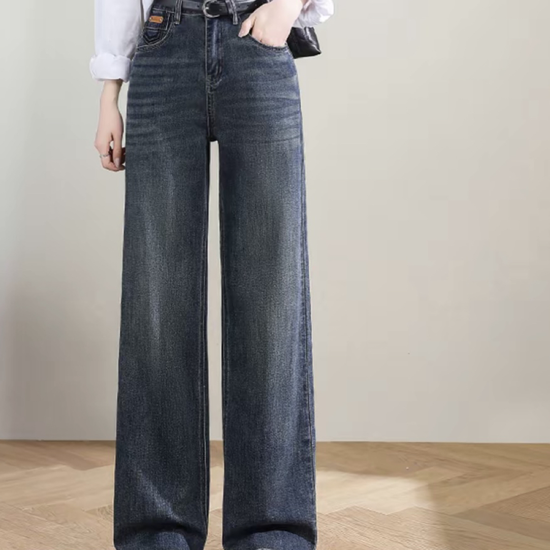 新款小个子高腰显瘦休闲直筒牛仔裤1075