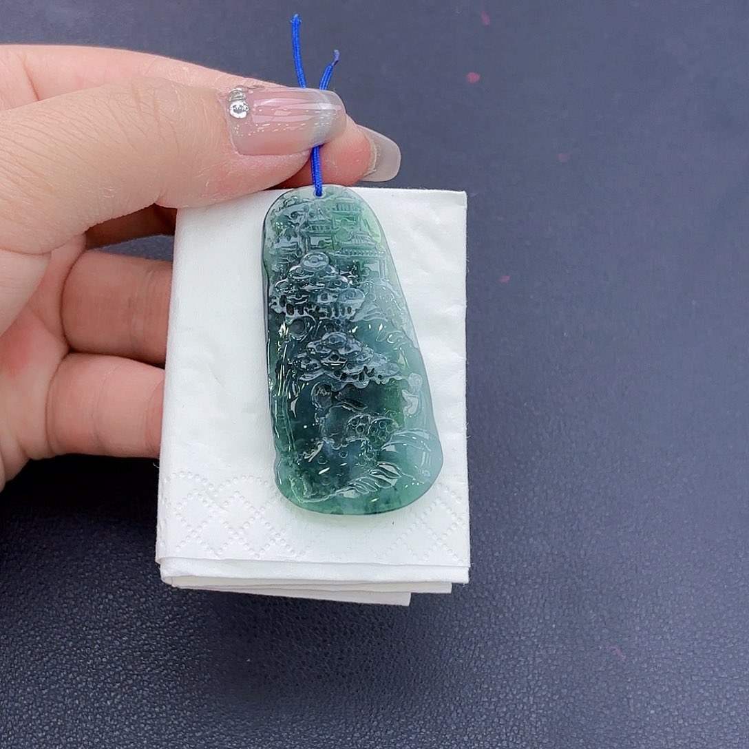 翡翠颈饰未镶嵌精品•山水牌吊坠