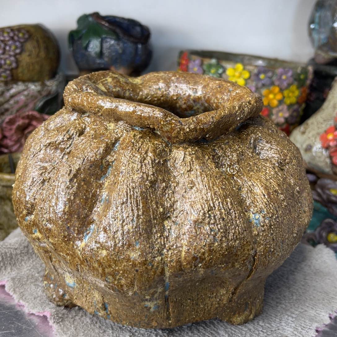 红陶粗砂陶手工花盆