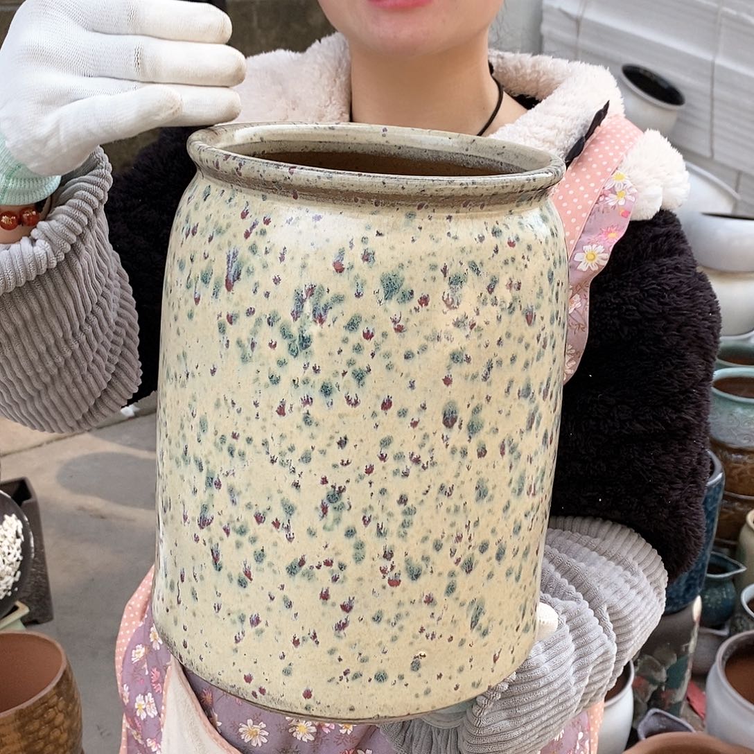 红泥花盆瑕疵口17高26