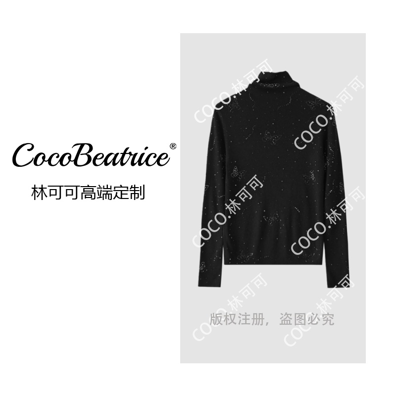 【COCO林可可】桑蚕丝羊毛星空感蝴蝶烫钻高领针织衫msl1143