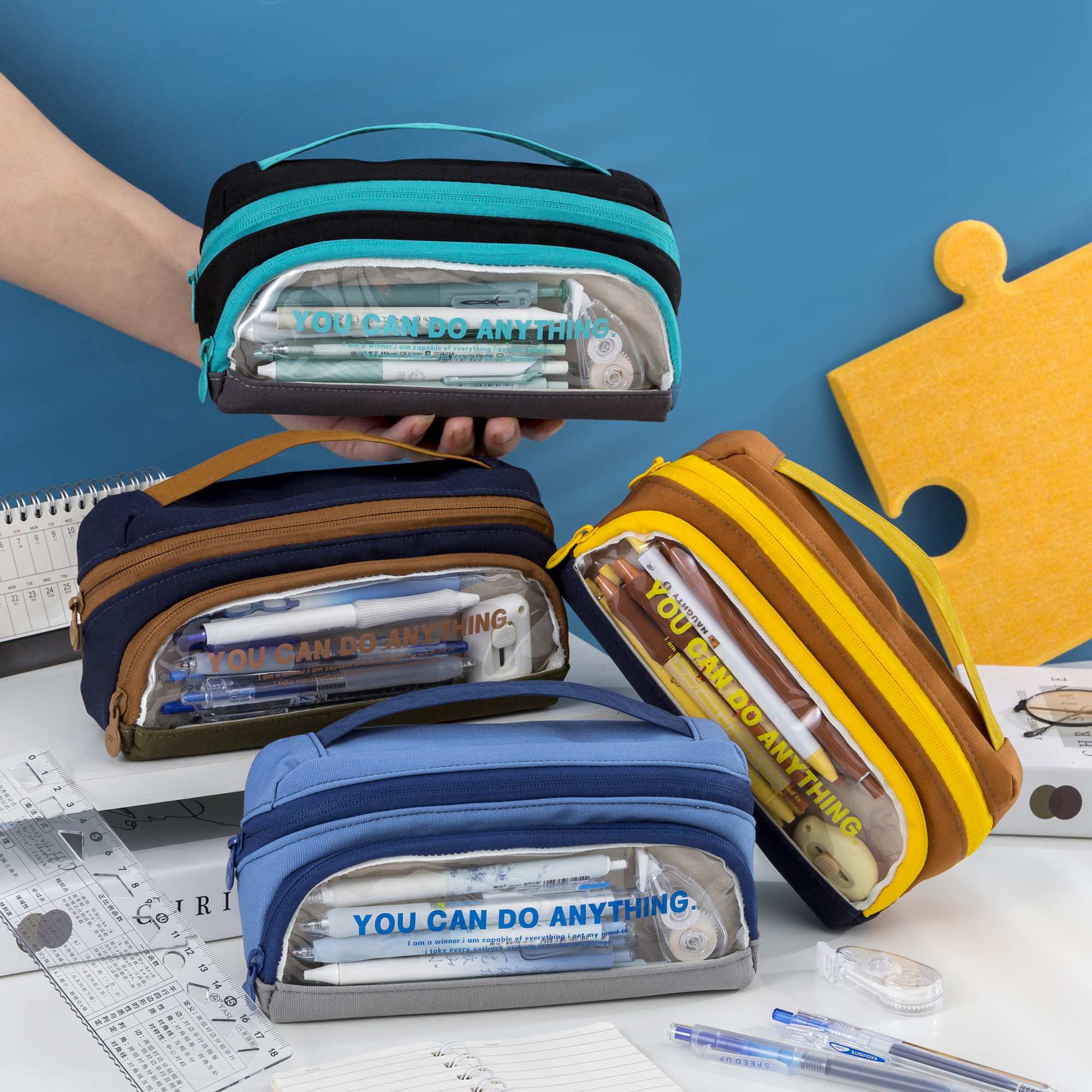 简约透明大容量笔袋男生小学生初中生文具袋立式ins铅笔盒文具袋