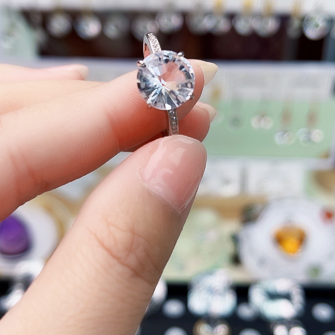 水晶戒指银S925镶嵌天然