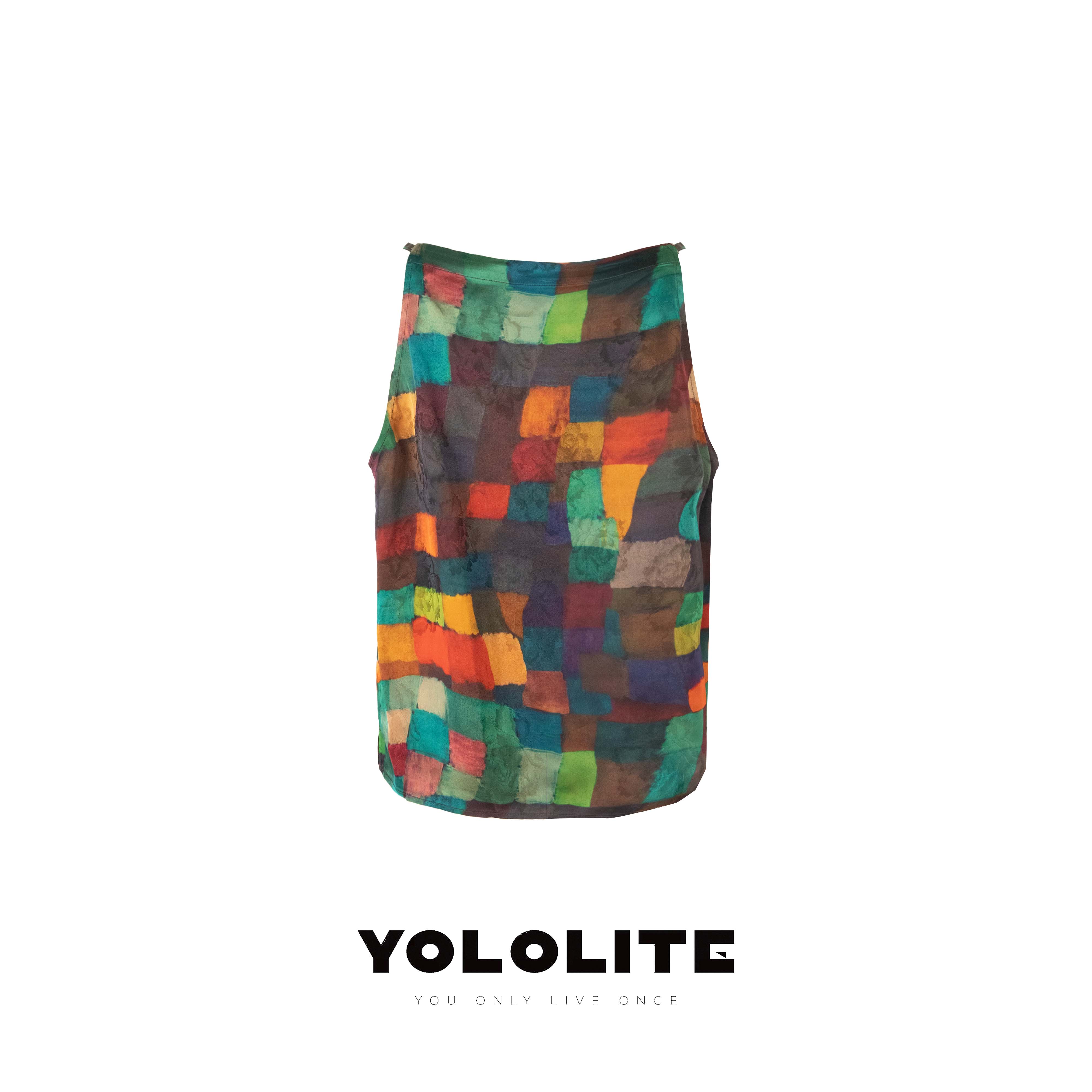 YOLOLITE【像素】2960夏季新款复古七彩撞色格纹无袖吊带上衣