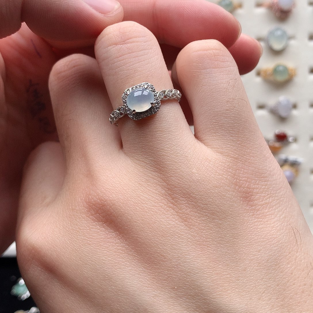 翡翠戒指银S925镶嵌梓**M0151