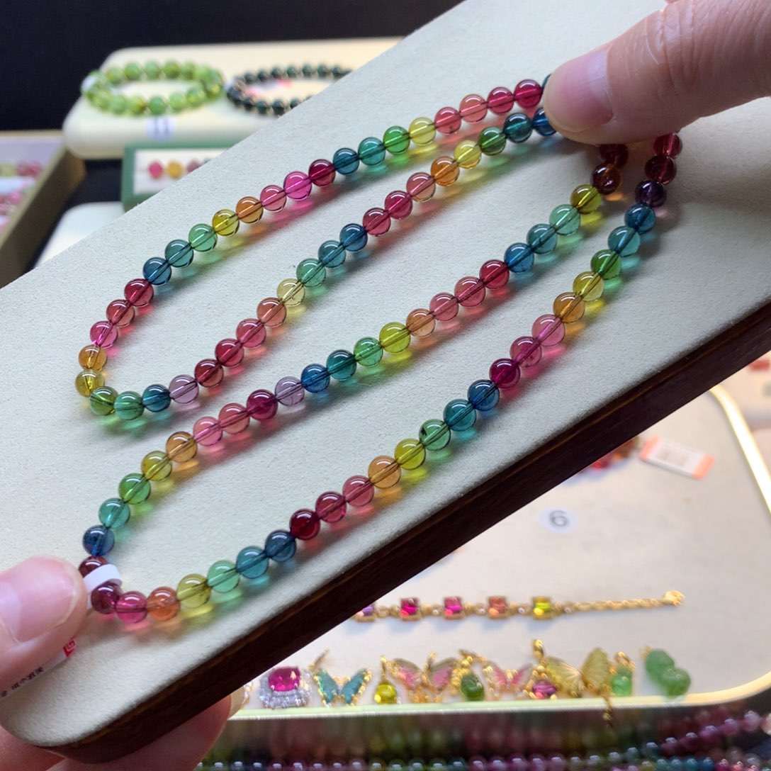 手链未镶嵌碧玺色标彩虹碧玺三圈5.8mm左右