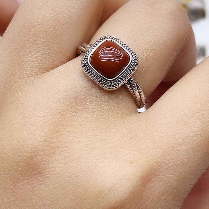 玛瑙/玉髓戒指银S925镶嵌925银