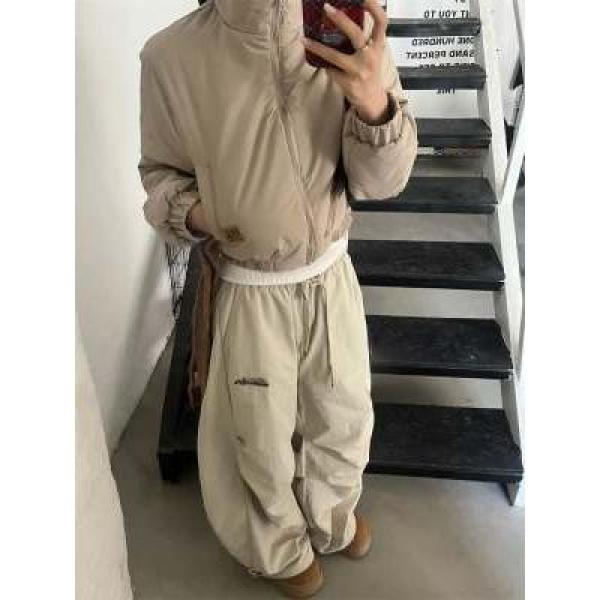 美式街头褶皱加绒弯刀裤秋冬设计感宽松阔腿拖地休闲裤长裤