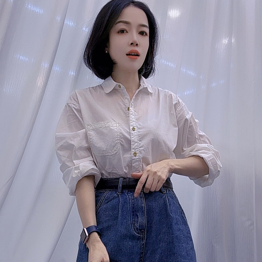 撞色明线棉衬衫女2025秋新款高级感休闲时尚气质减龄百搭长袖衬衣