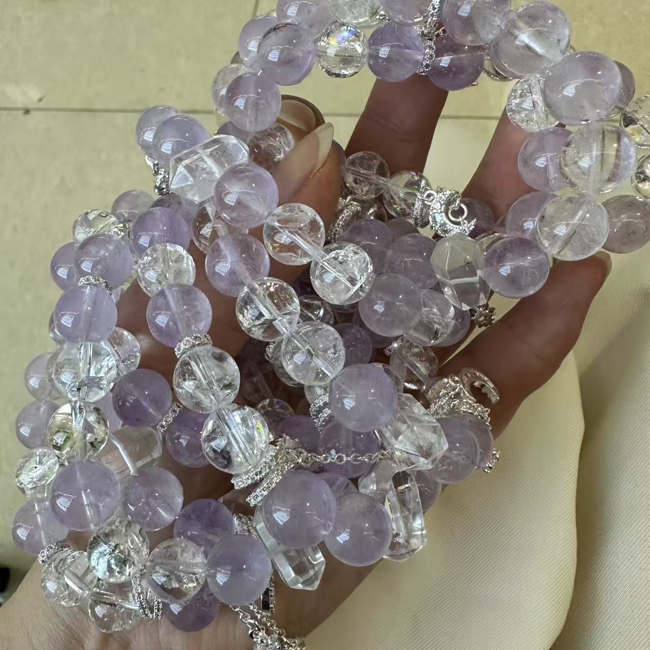 S916【赵小姐】白水晶薰衣草紫水晶单圈手链多样式发其一