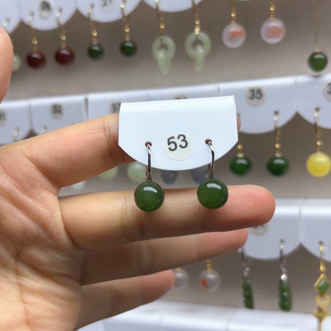 和田玉耳饰银S925镶嵌