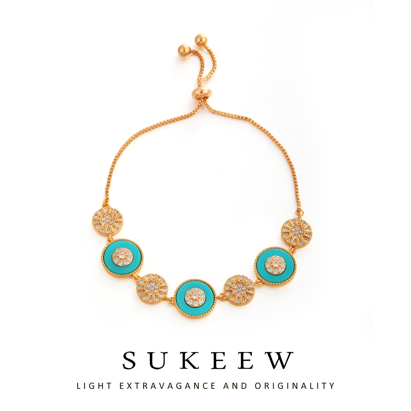 SUKEEW/酥可 镀K金 轻奢星盘复古绿圈手链270203