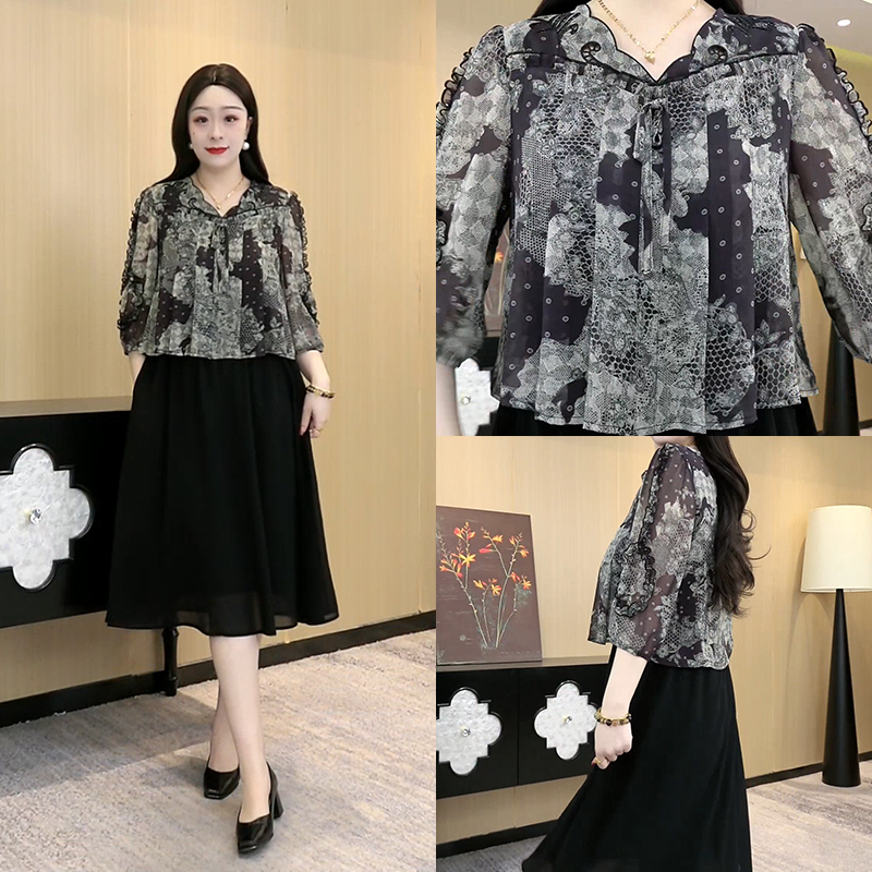 胖依依大女装气质连衣裙夏季新款显瘦百搭假两件裙子ZB6937