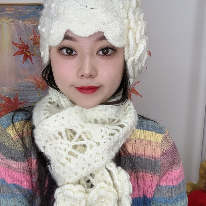 记***笑纯棉奶白大花朵两件套