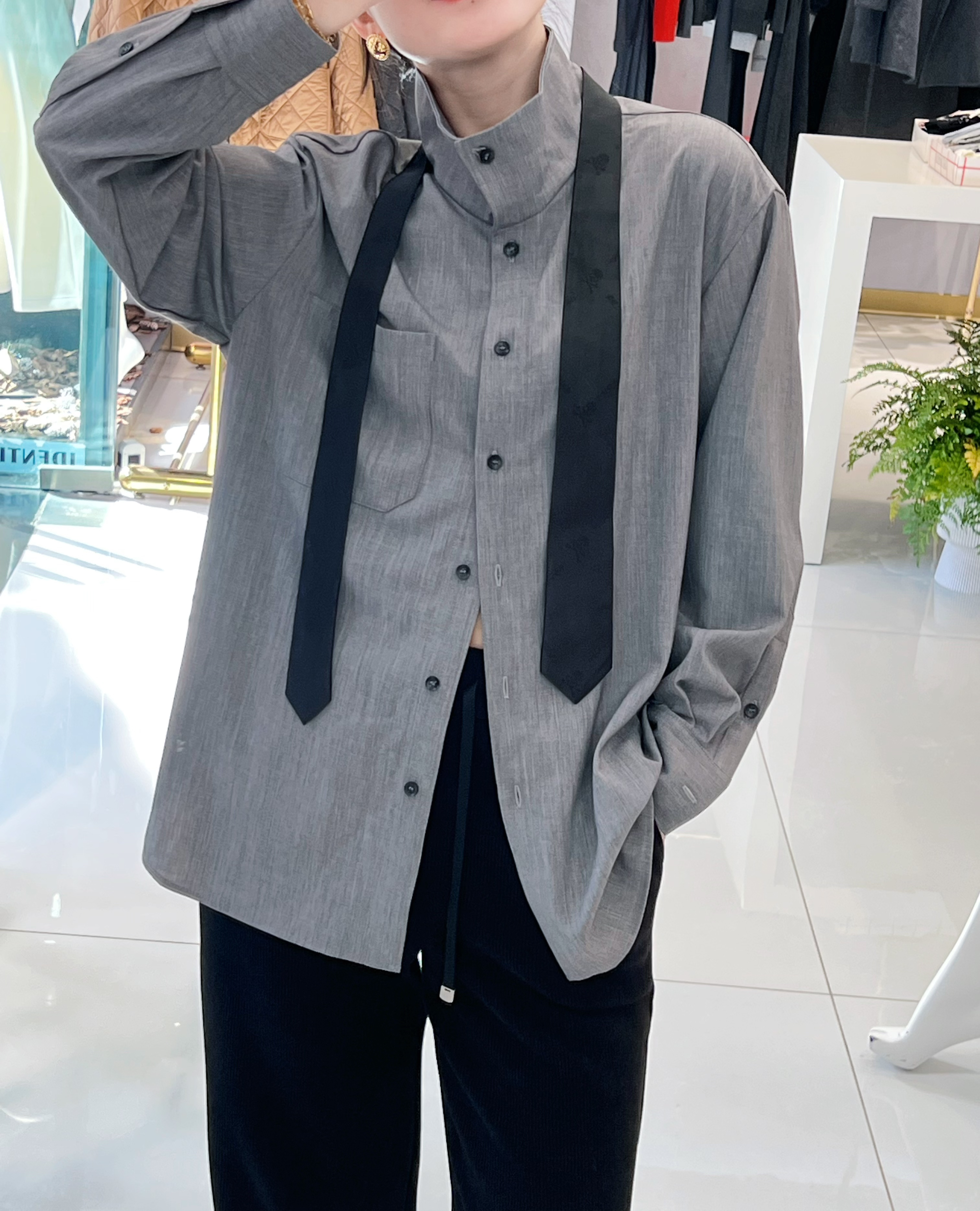 秋季新款韩系正肩长袖翻领衬衫女大码宽松百搭上衣