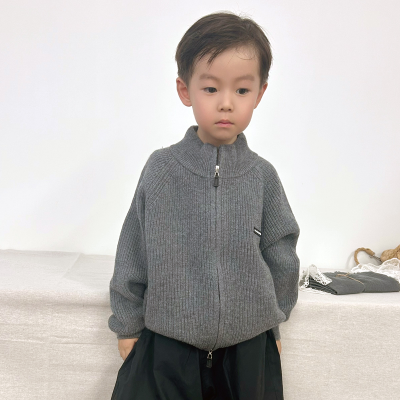 【100%全羊毛】韩系简约高领双拉链针织开衫 男童女童休闲毛衣外套