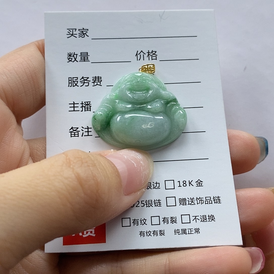 翡翠颈饰18K金镶嵌佛公